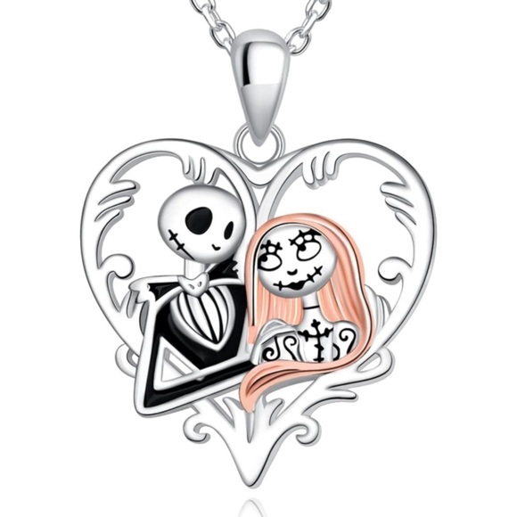 18k Nightmare Before Christmas Love Heart Necklace Sally Jack - Picture 1 of 6